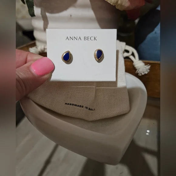 Anna Beck Gold Teardrop Earrings with Blue Lapis Stone - Picture 2 of 4